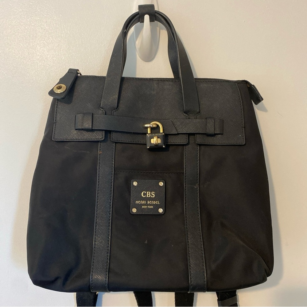 henri bendel Jetsetter Mini Black Convertible Backpack Tote with Gold Hardware